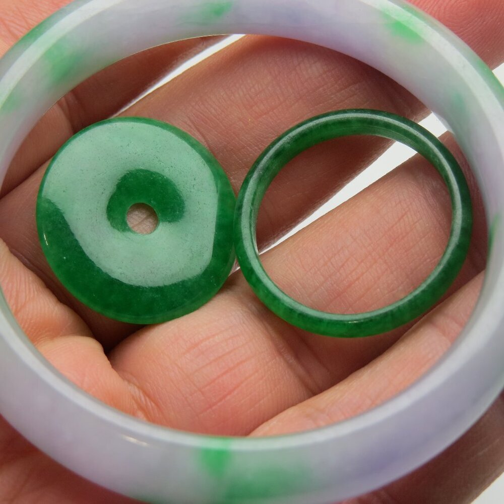 "Natural Jade bangle + REE Jade Ring Jade Donut 53mm"